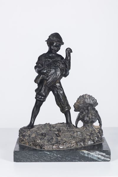 Guardiano dei tacchini, scultura in bronzo