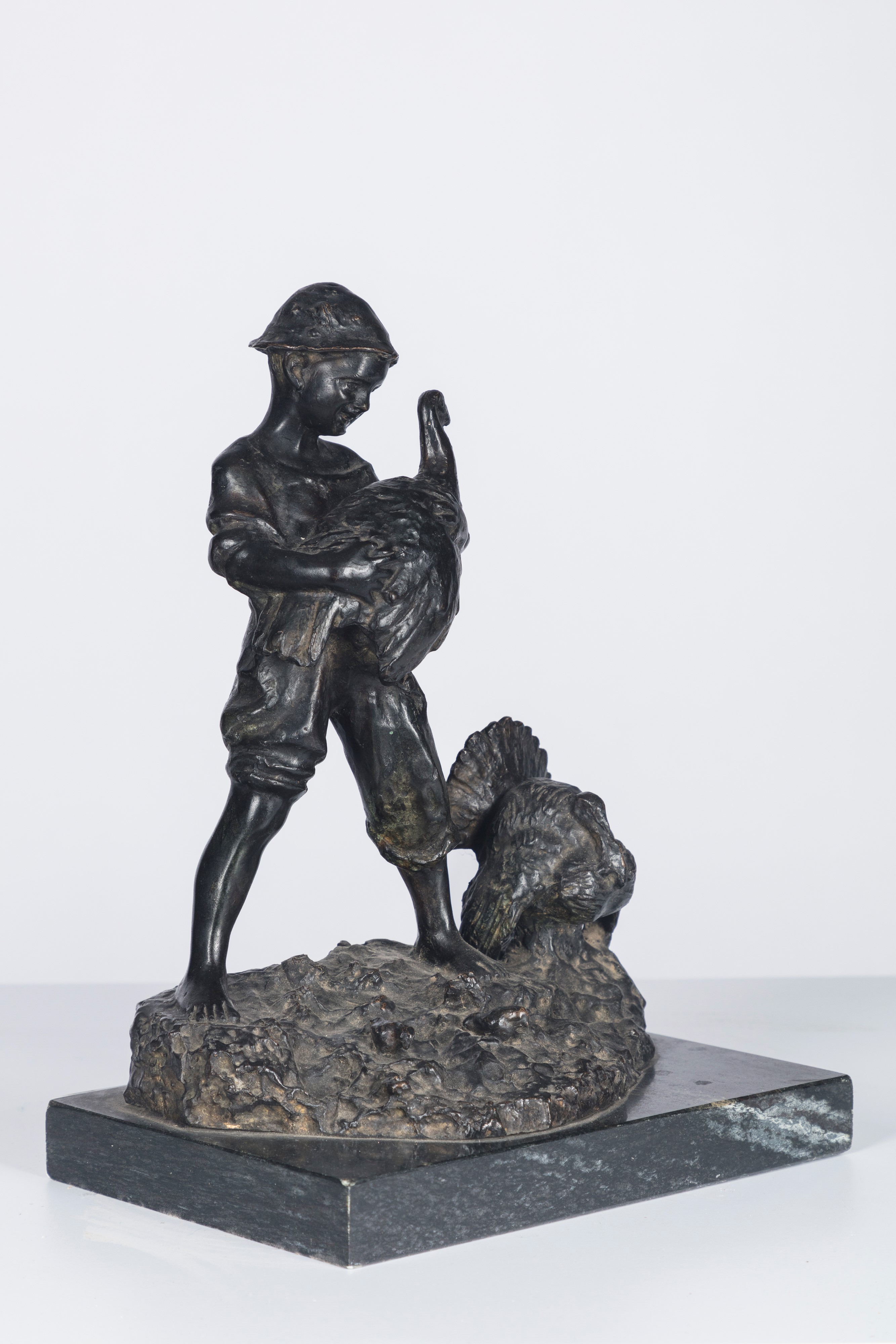 Giovanni De Martino - Guardiano dei tacchini, scultura in bronzo