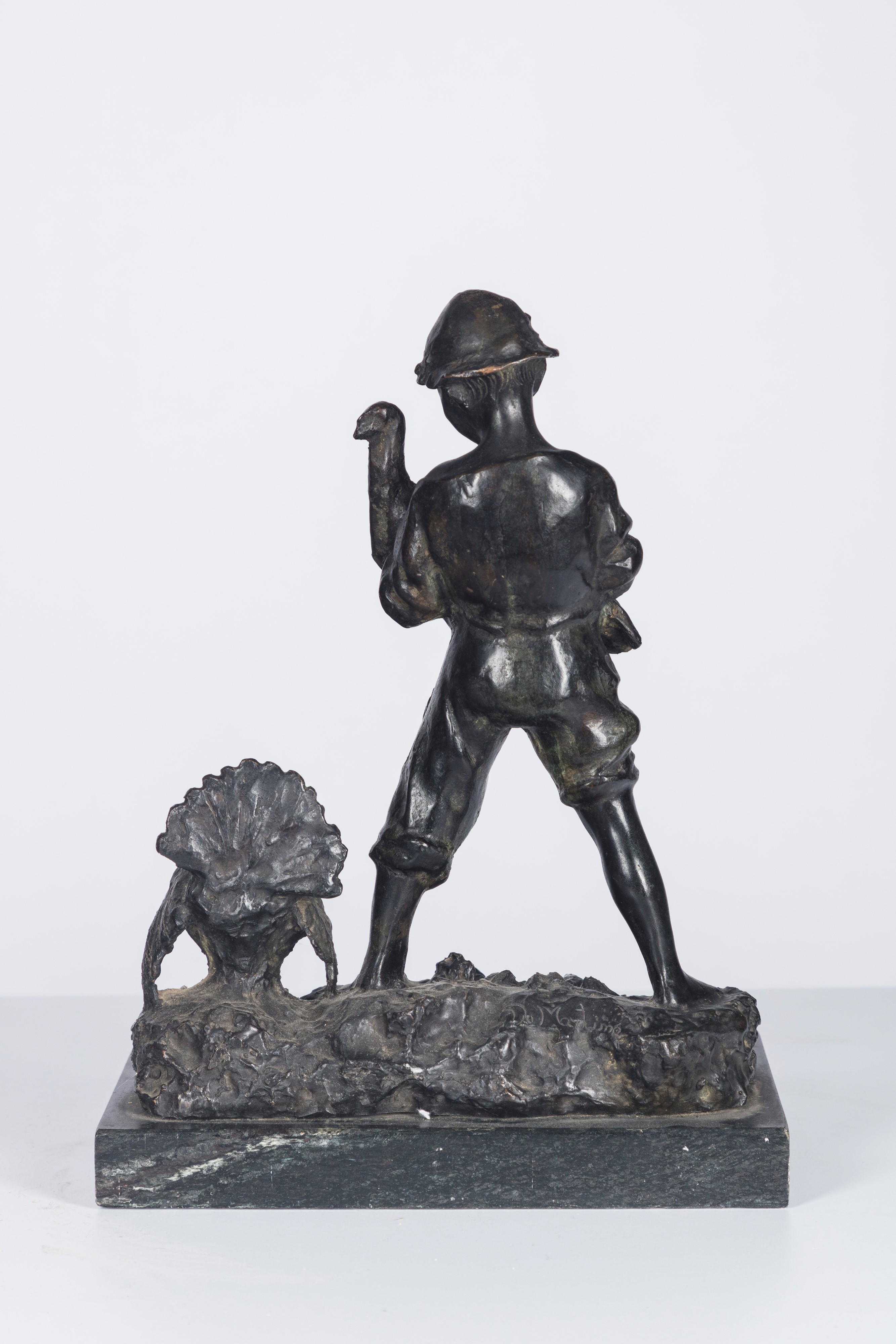 Giovanni De Martino - Guardiano dei tacchini, scultura in bronzo