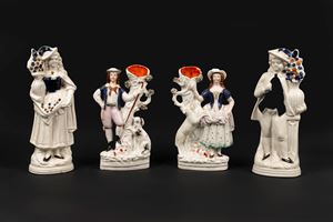 Quattro sculture in ceramica policroma, Inghilterra secolo XIX