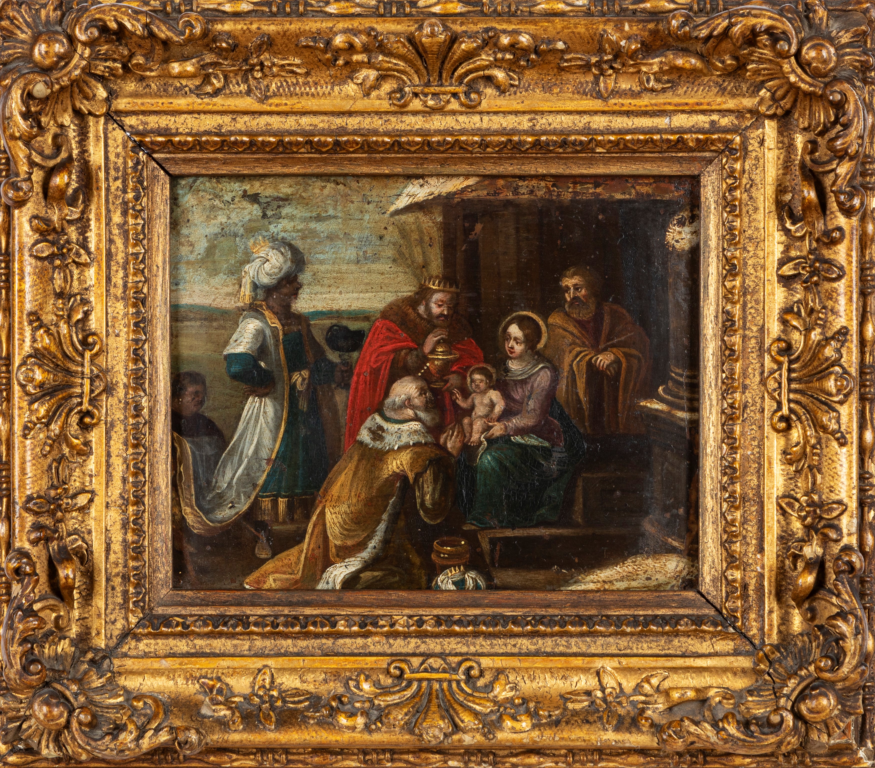 Scuola Fiamminga, Fine Secolo XVI - Inizi Secolo XVII - Anonimo, Adorazione dei Magi, olio su ram...