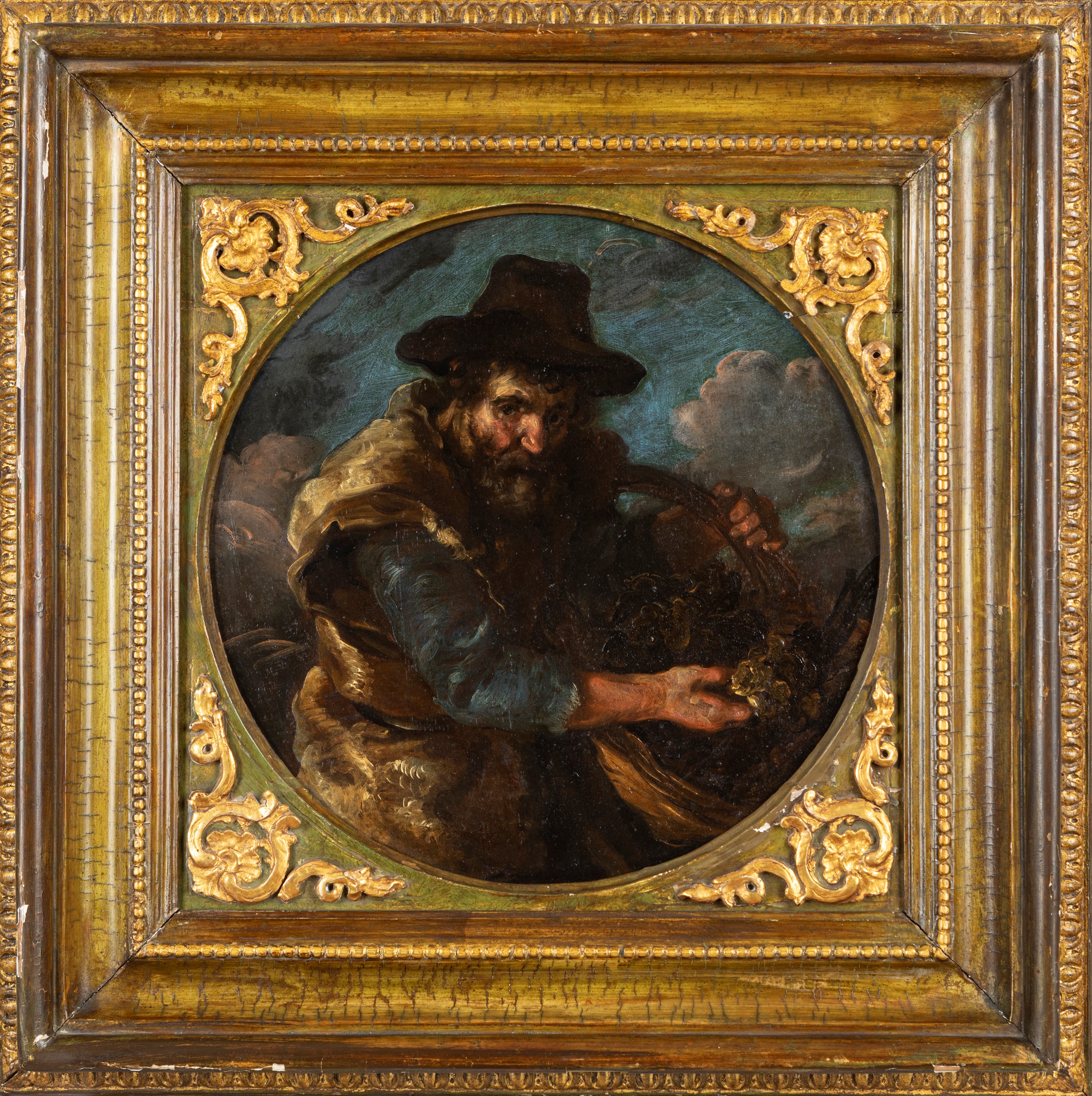 Contadino con cesta di vimini e Pastore con bastone