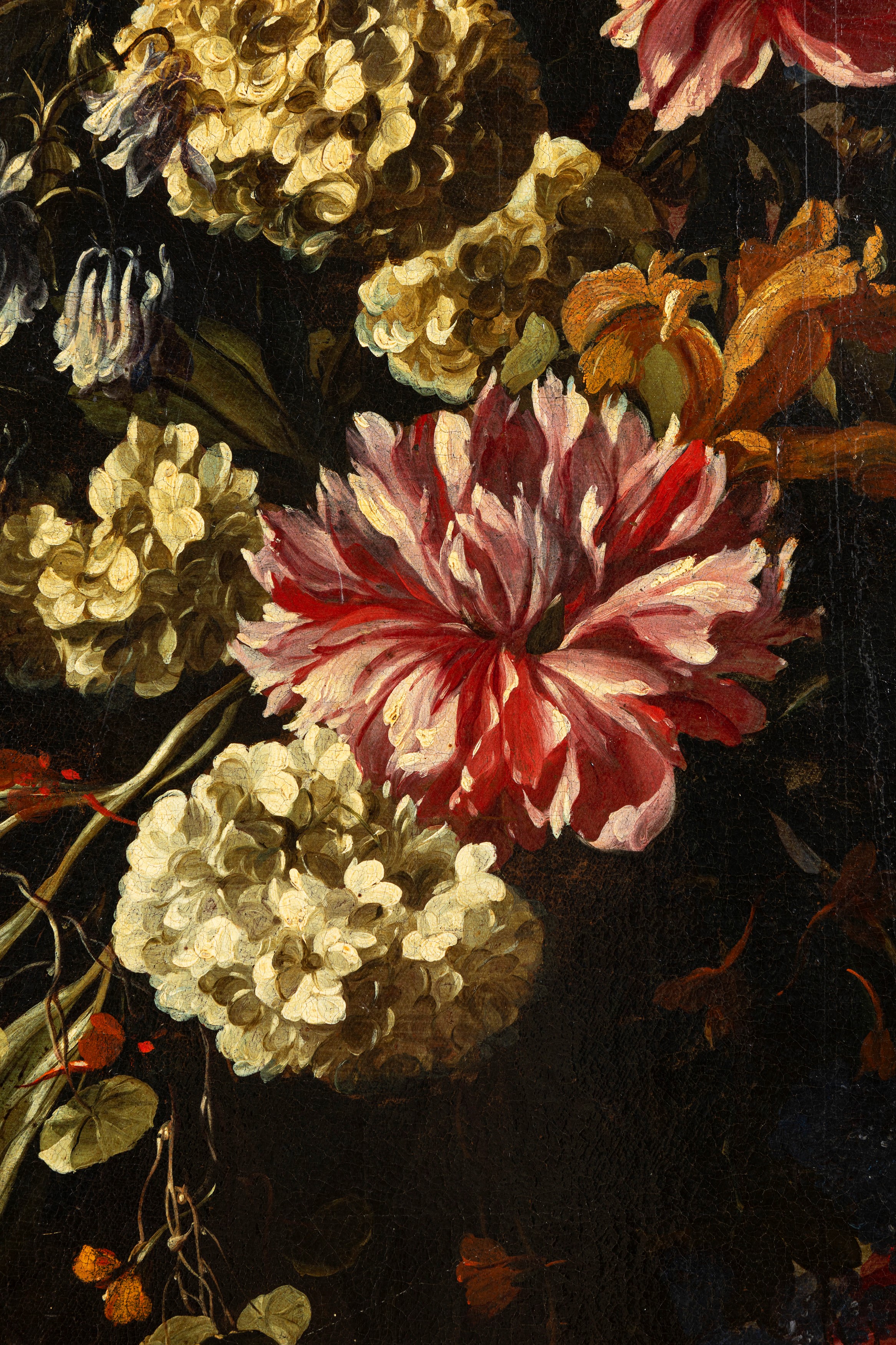 Paolo Porpora - Fiori in un vaso decorato con putti, olio su tela