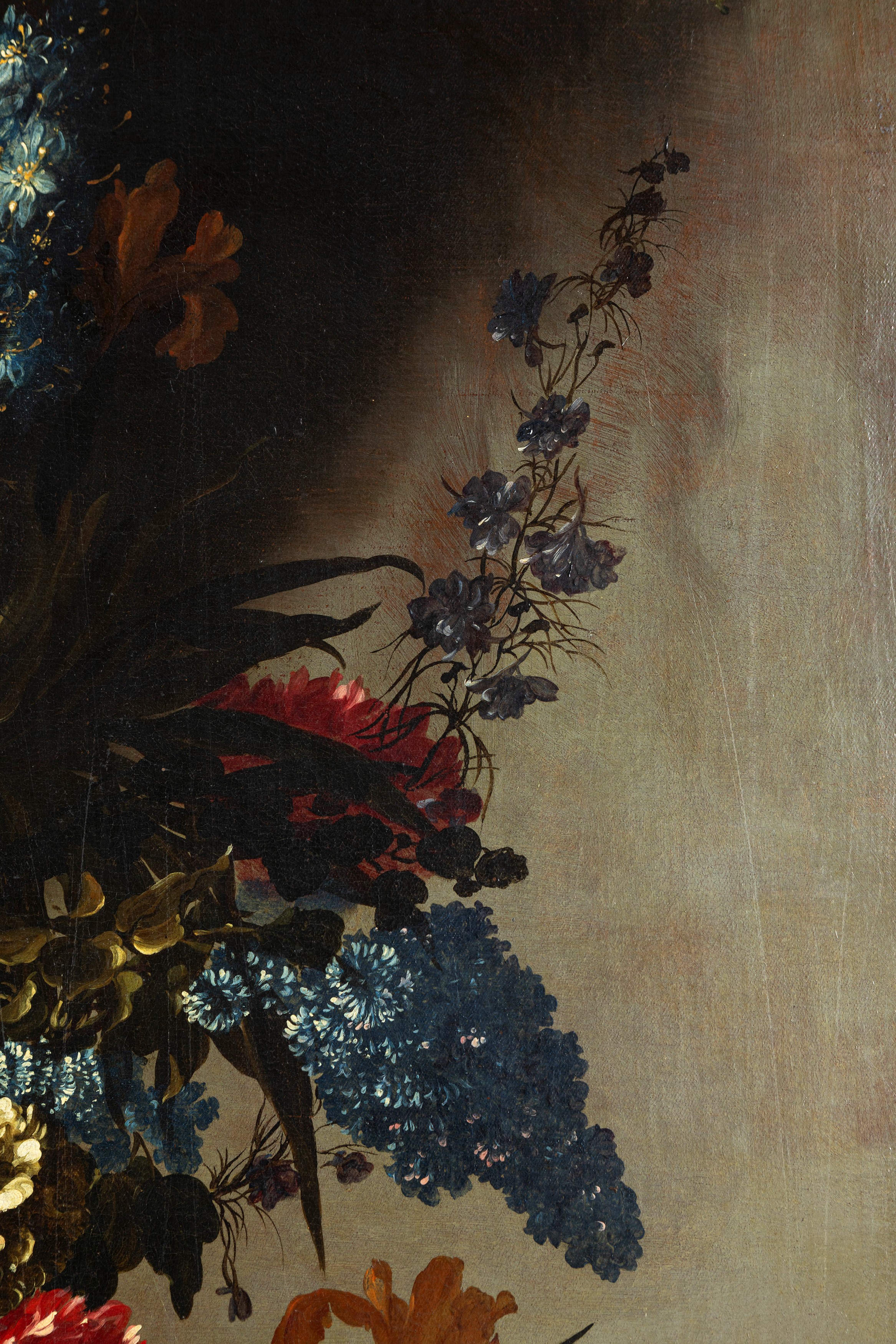 Paolo Porpora - Fiori in un vaso decorato con putti, olio su tela