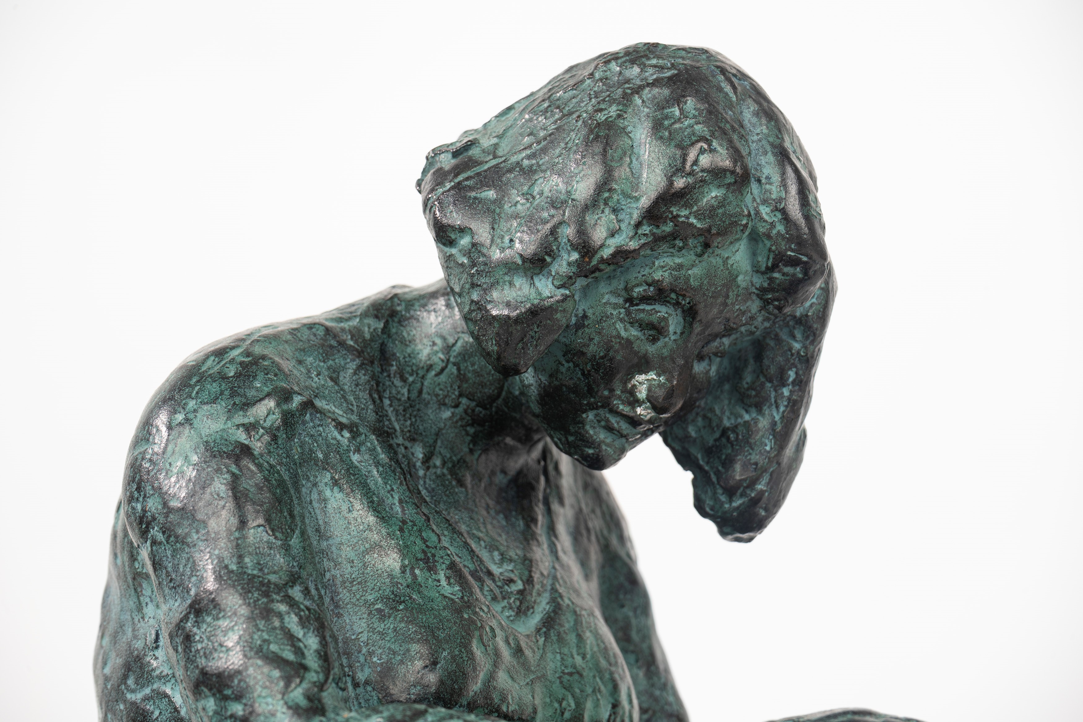Ardengo Soffici - Donna che lavora a un cappello di paglia, multiplo in bronzo patina verde, es. ...