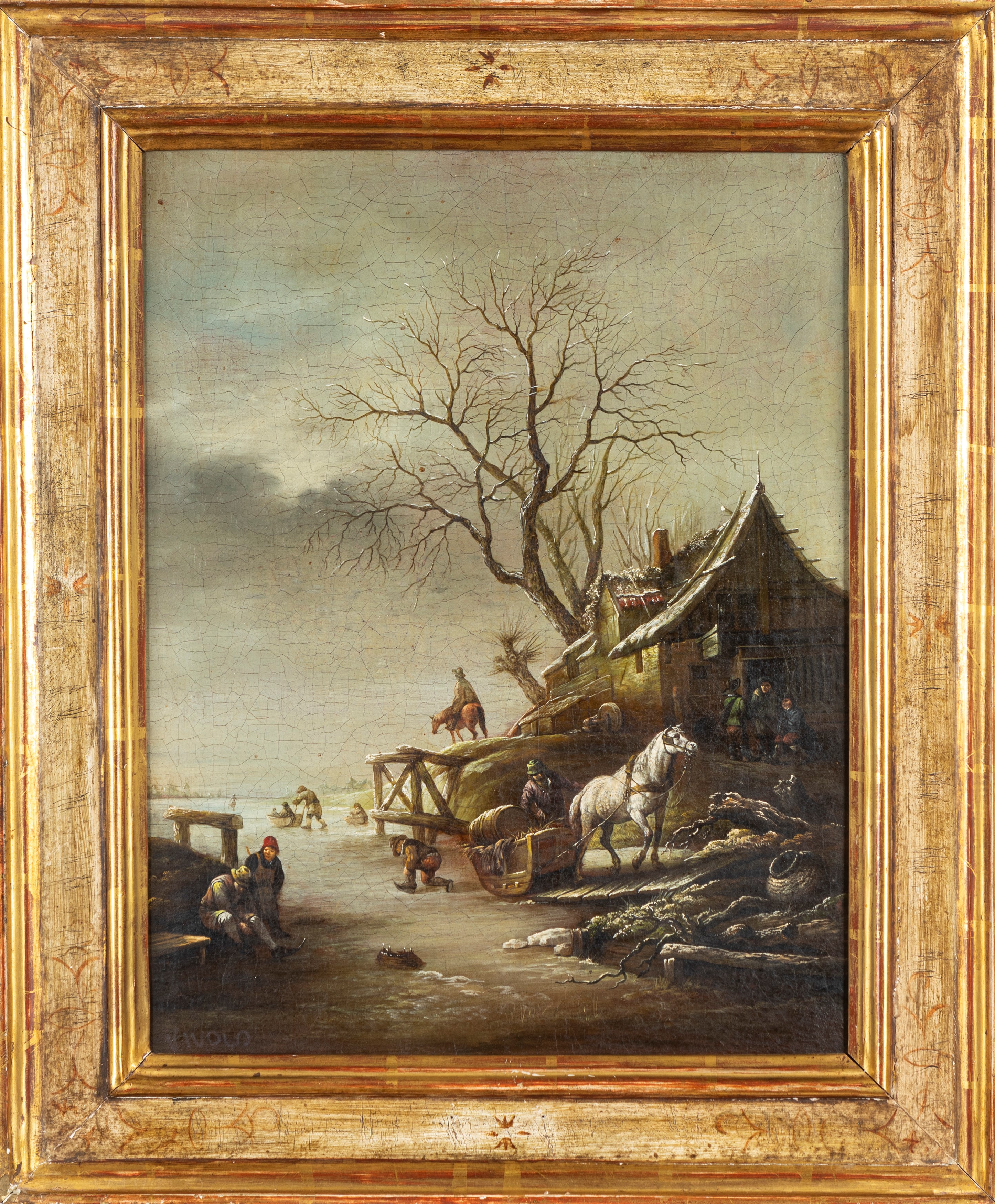 Scuola Fiamminga, Secolo XIX, da Isaac Van Ostade - Paesaggio invernale, olio su tela