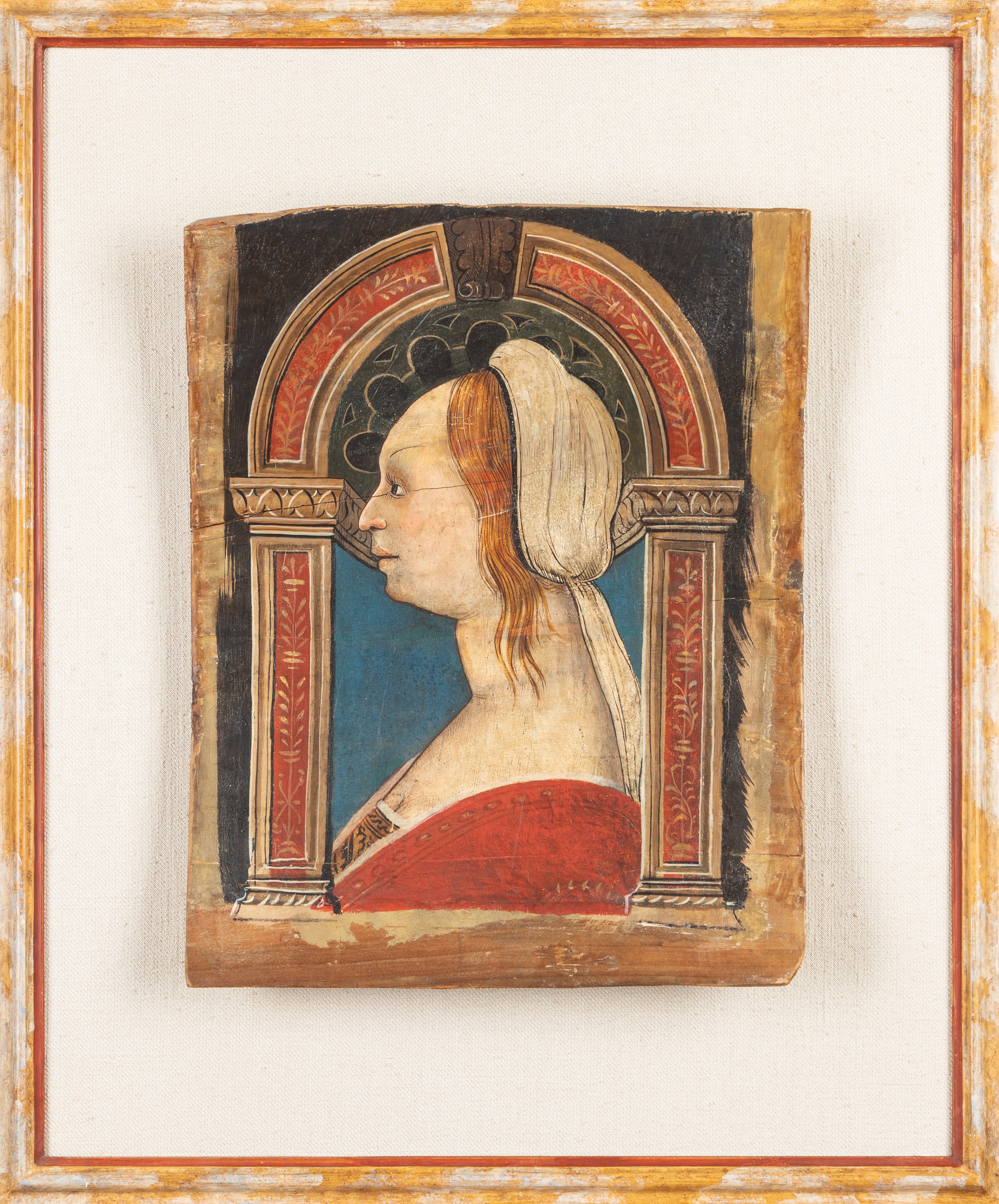 Scuola Cremonese, Secolo XVI - Ritratto di gentiluomo di profilo e gentildonna di profilo, coppia...