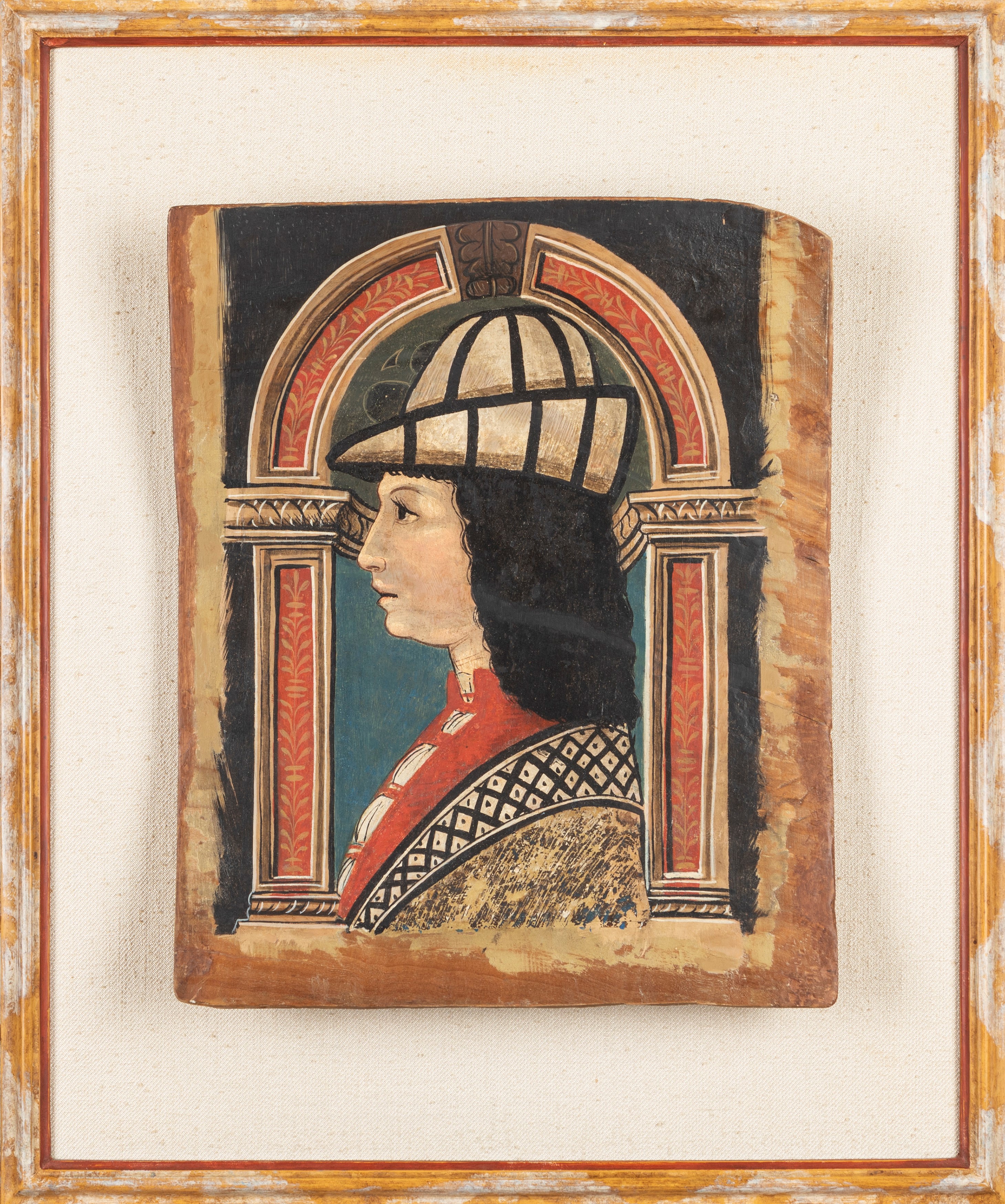Scuola Cremonese, Secolo XVI - Ritratto di gentiluomo di profilo, tempera su tavola