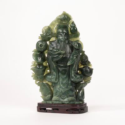 Gruppo Scultoreo in Pietra Dura Verde, Cina Secolo XX