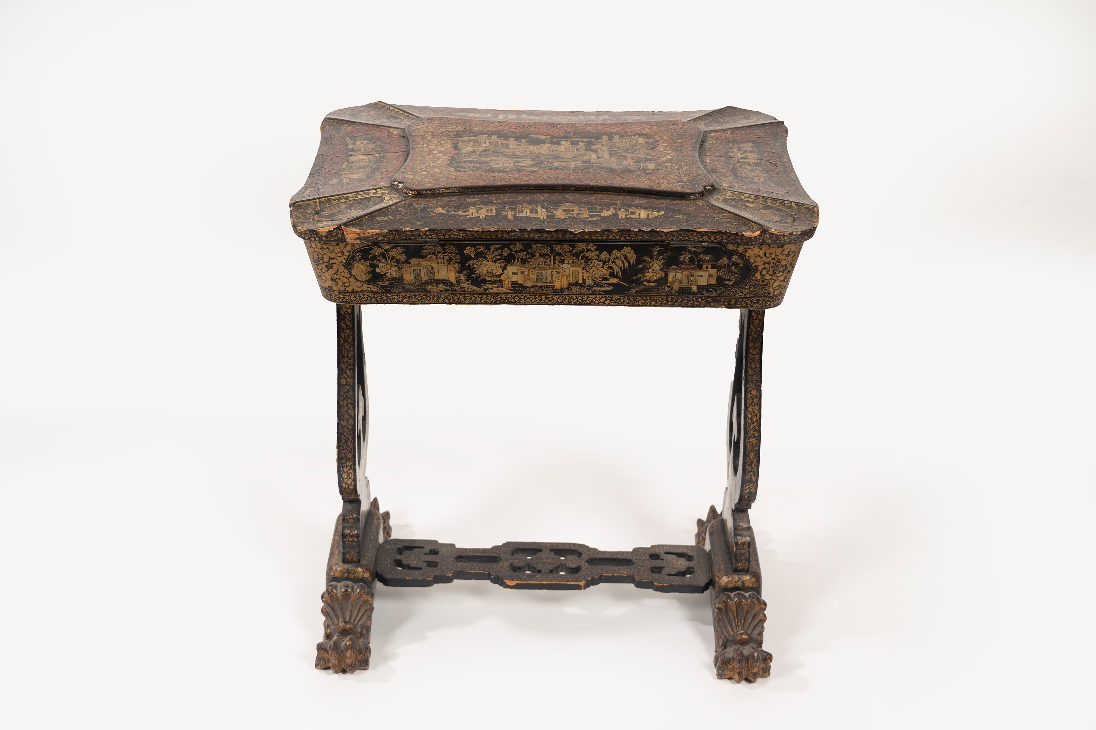 Tavolino da Lavoro in Lacca Decorato a Chinoiserie, Secolo XIX