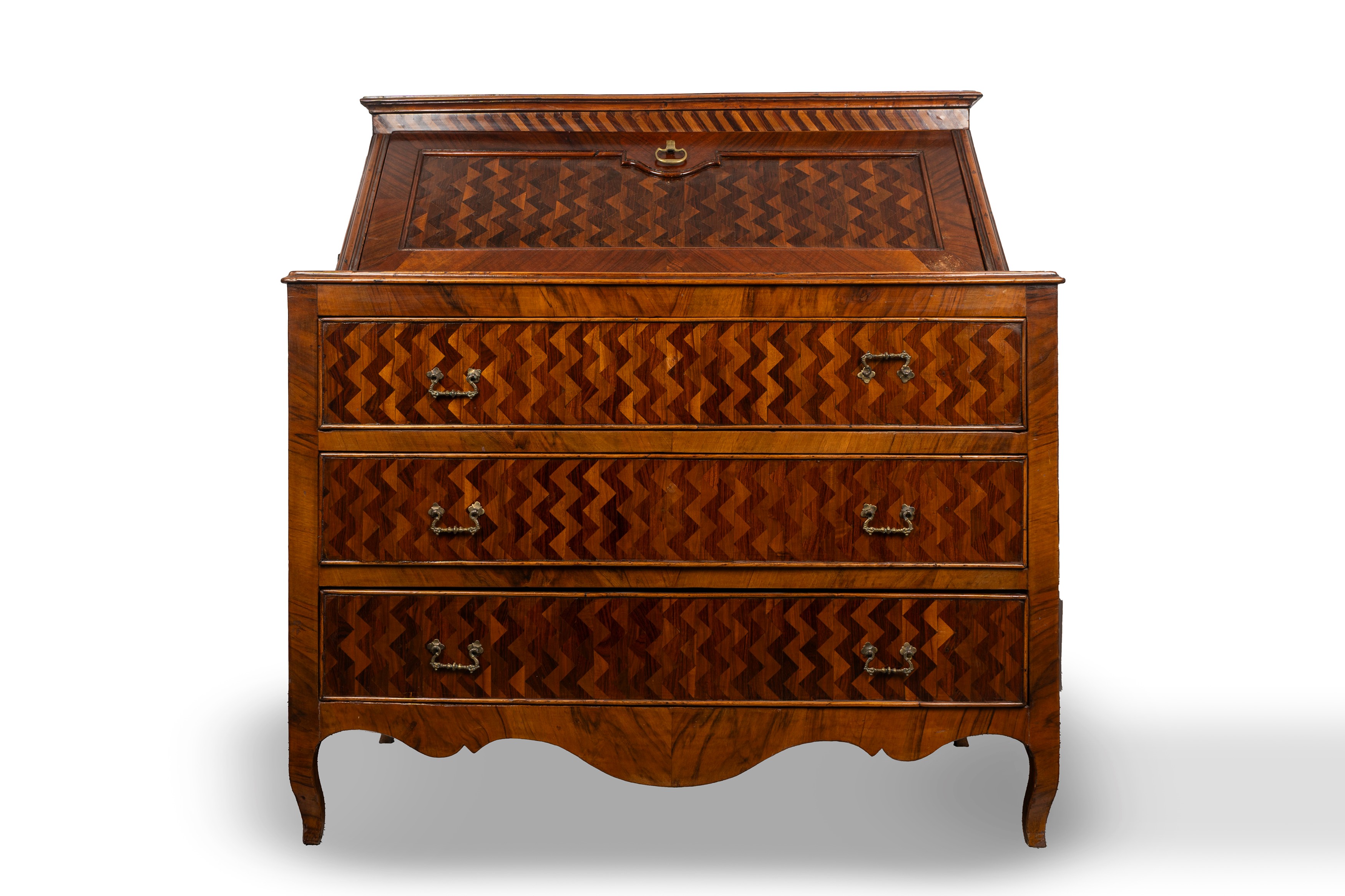 Ribalta in legno intarsiato a motivi geometrici, secolo XVIII