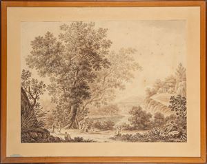 Arcadian landscape with dancing nymphs