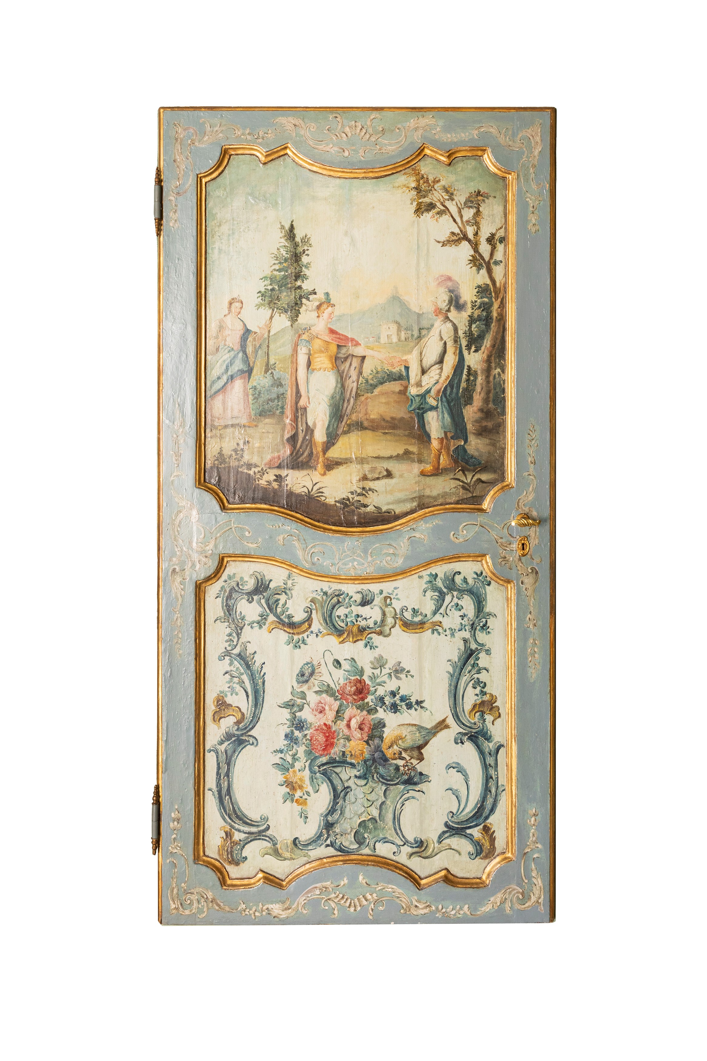 Quattro porte in legno dipinto e parzialmente dorato