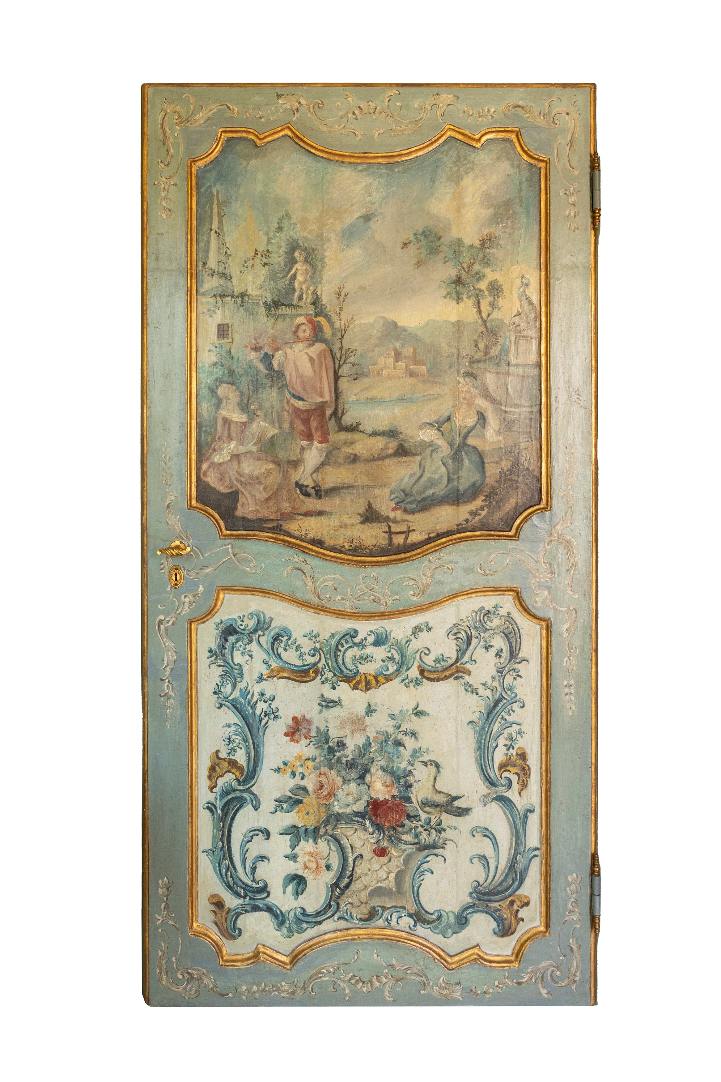 Quattro porte in legno dipinto e parzialmente dorato