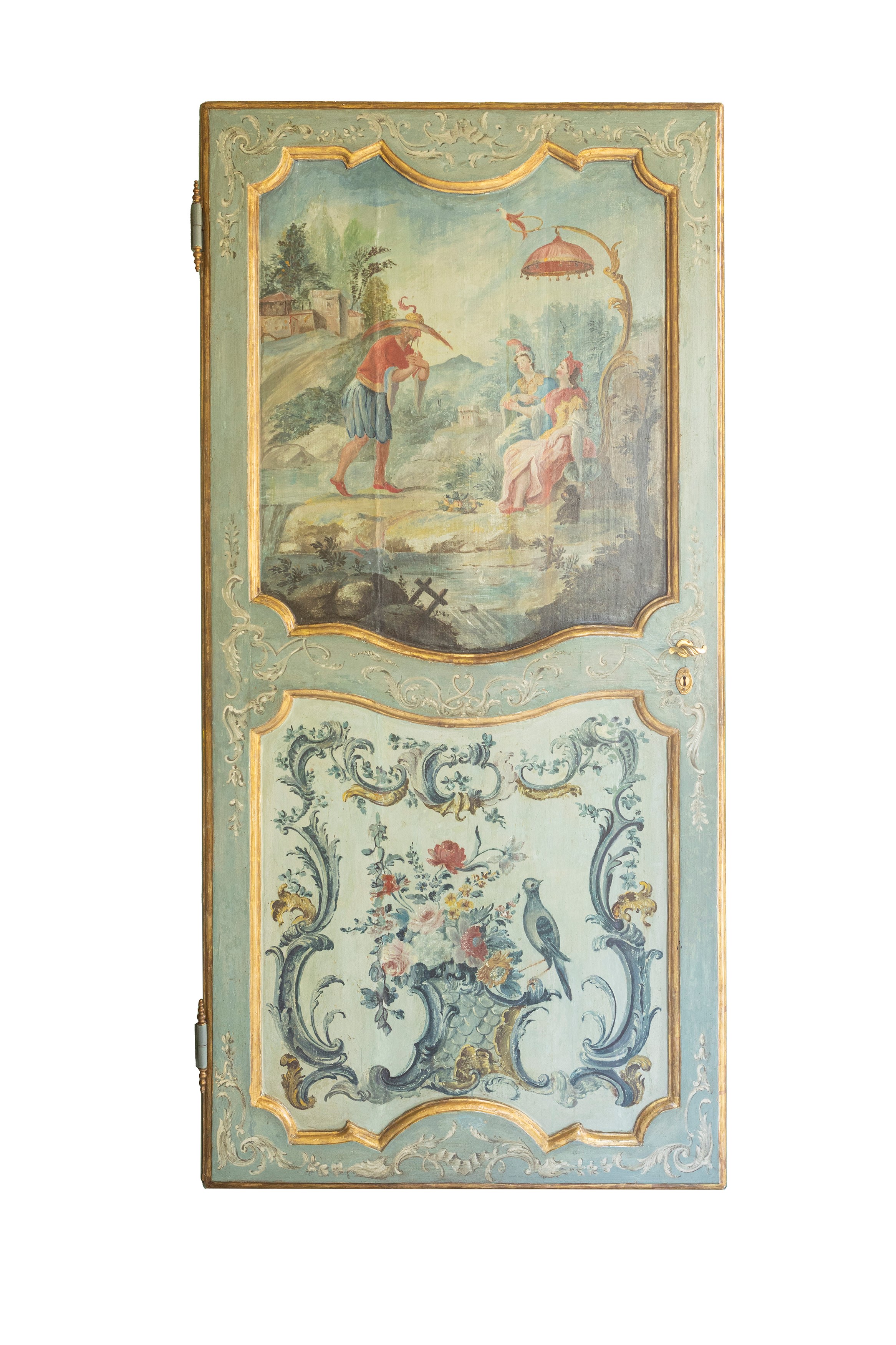 Quattro porte in legno dipinto e parzialmente dorato