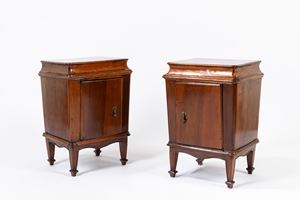 Pair of carved walnut bedside tables