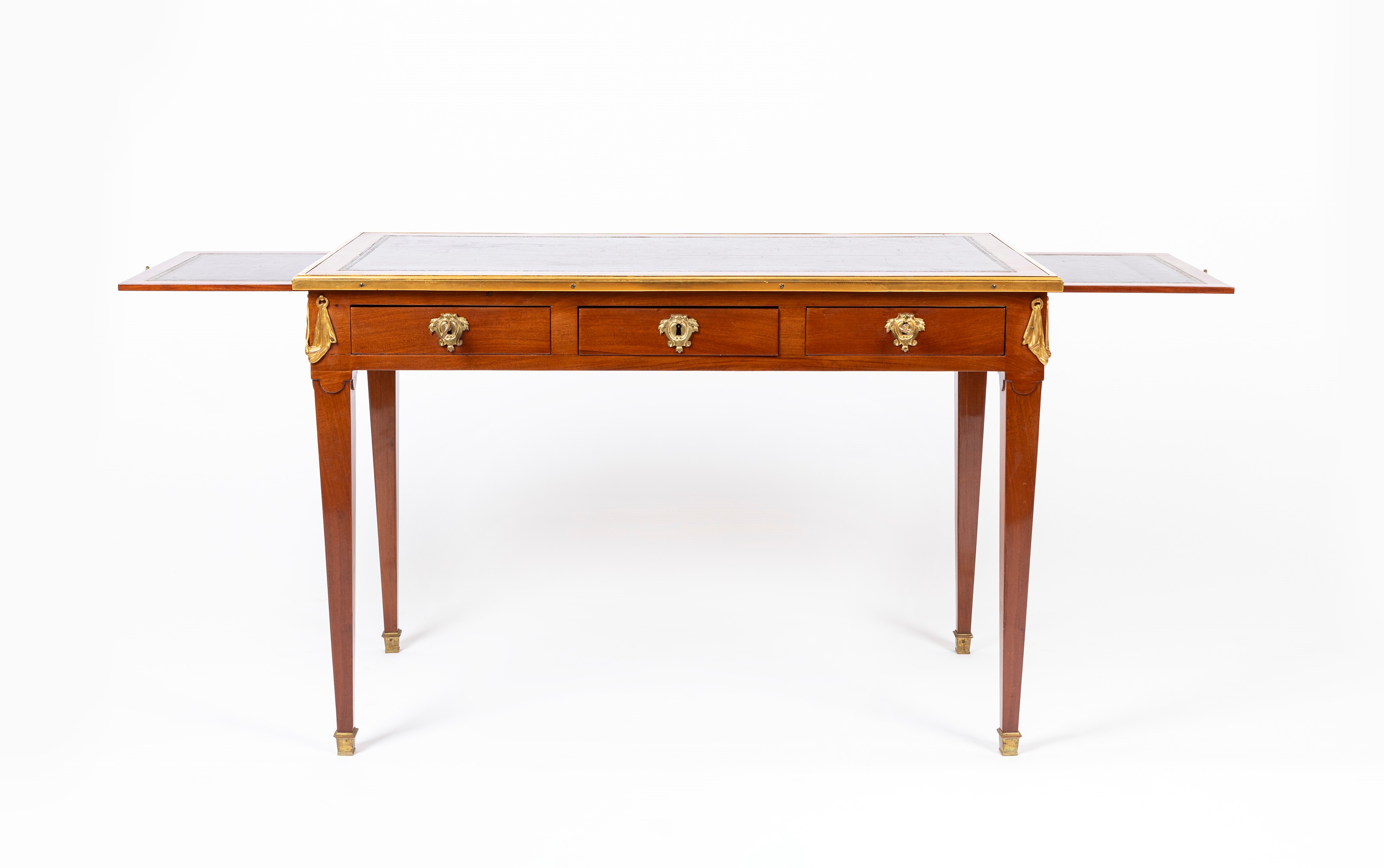 Scrivania da centro in legno di mogano, stampigliata L. Moreau