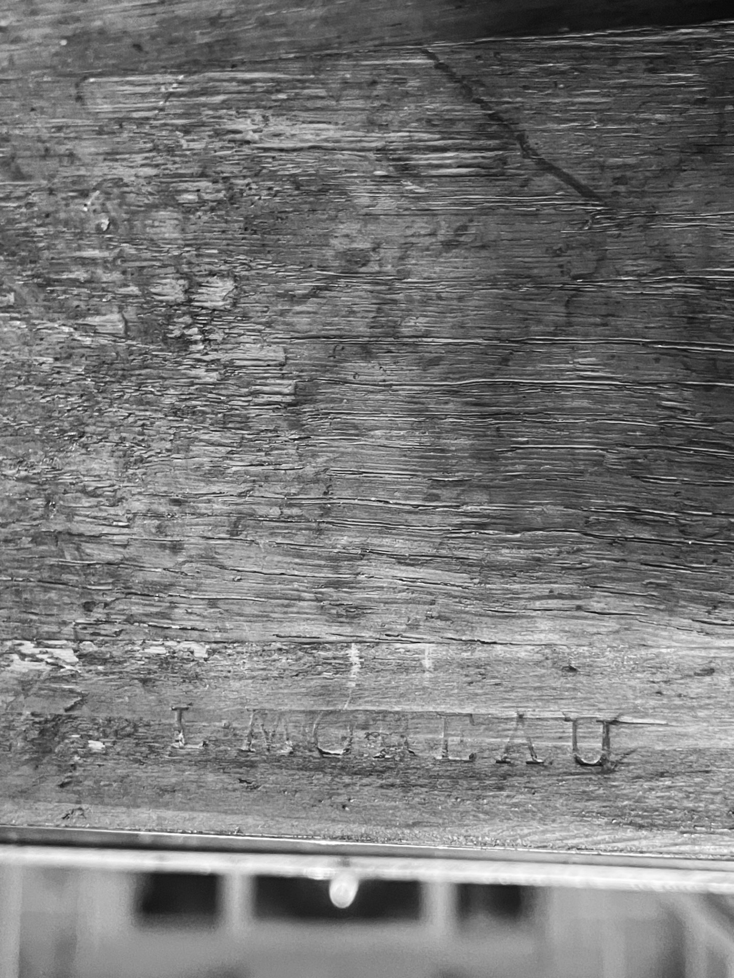 Scrivania da centro in legno di mogano, stampigliata L. Moreau