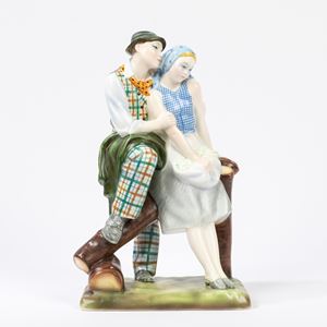 Polychrome ceramic group depicting “The courtship”
