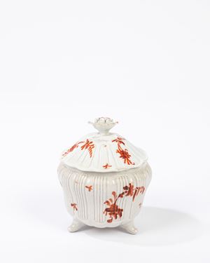 Red monochrome porcelain sugar bowl with lid