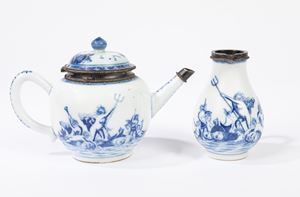 Blue and white porcelain teapot and coffee pot