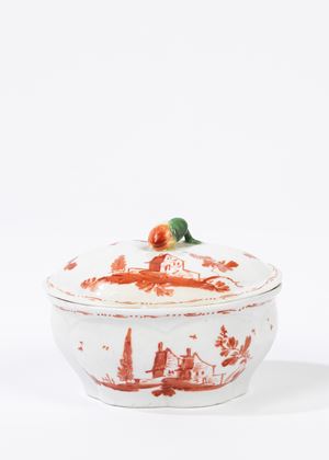 Zuccheriera con coperchio in porcellana a monocromo porpora