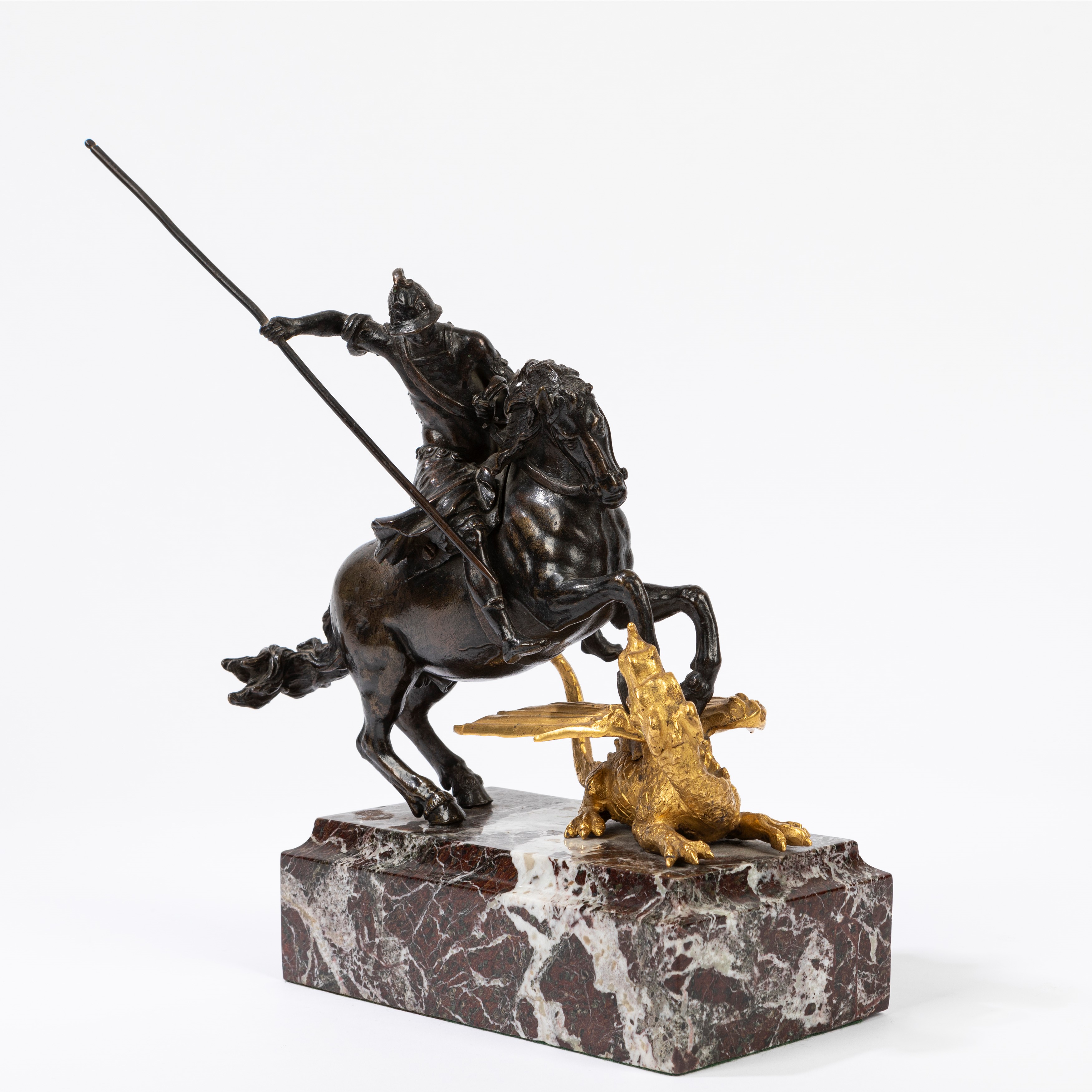 Bottega di Francesco Fanelli, Secolo XVII. Gruppo in Bronzo Raffigurante San Giorgio ed il Drago