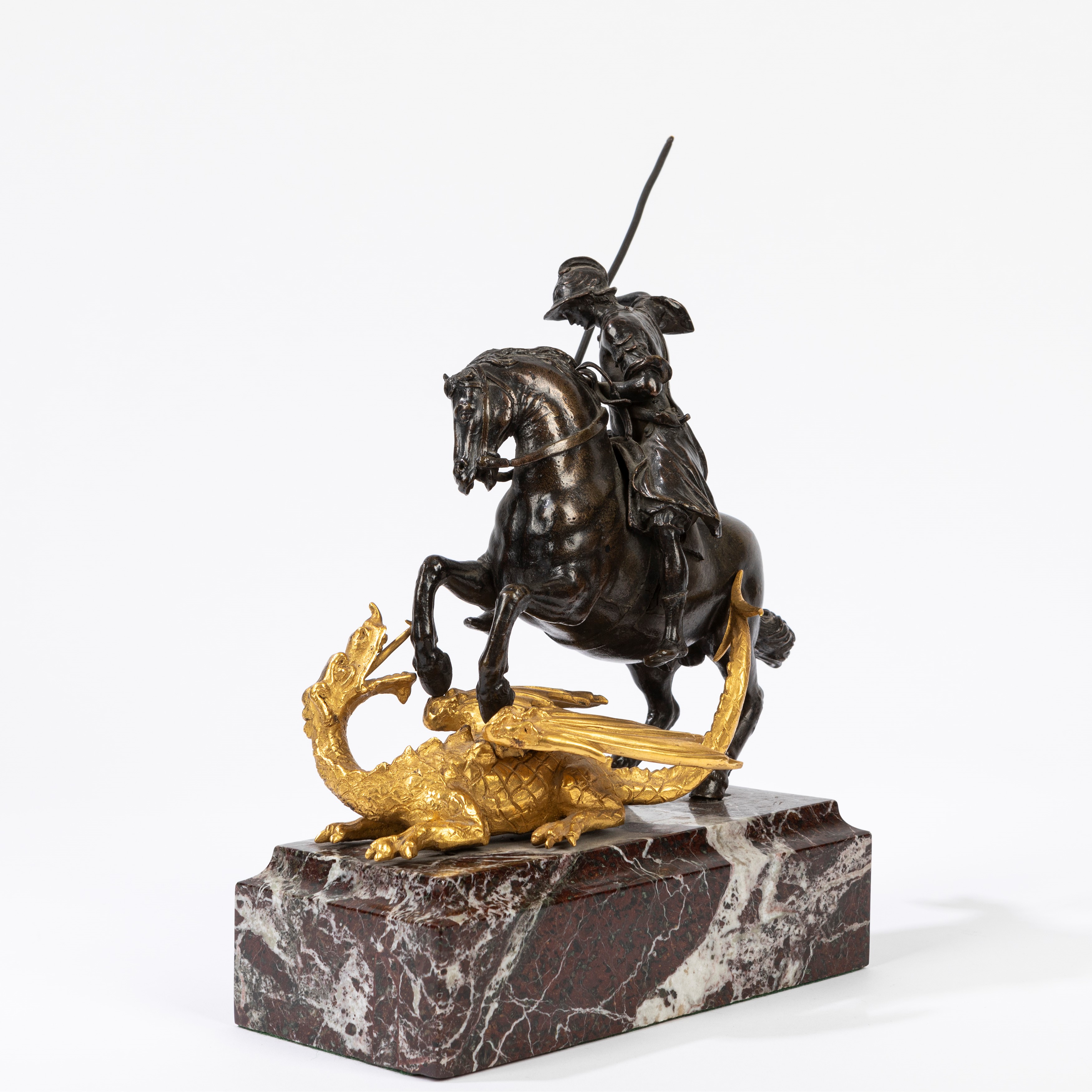 Bottega di Francesco Fanelli, Secolo XVII. Gruppo in Bronzo Raffigurante San Giorgio ed il Drago