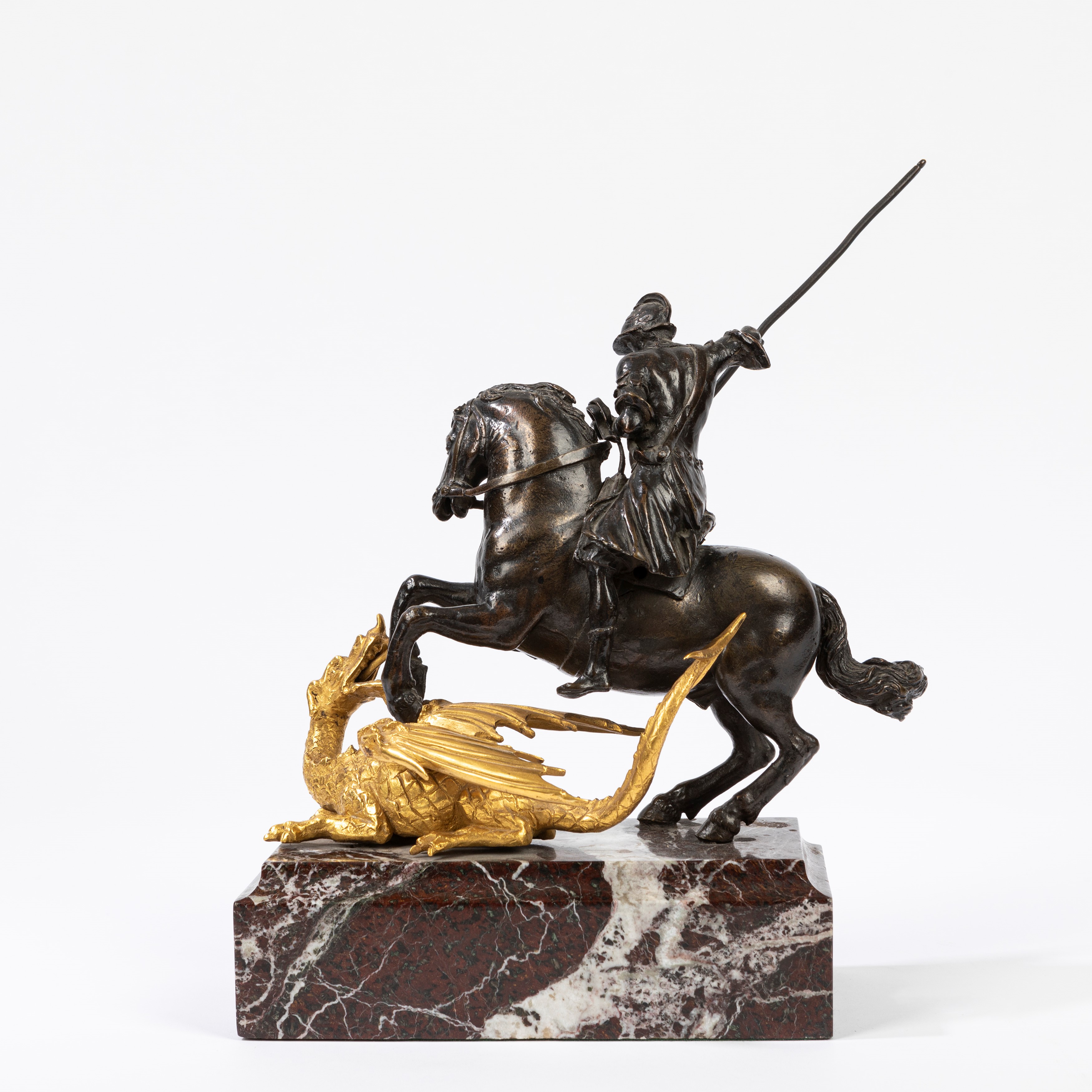 Bottega di Francesco Fanelli, Secolo XVII. Gruppo in Bronzo Raffigurante San Giorgio ed il Drago