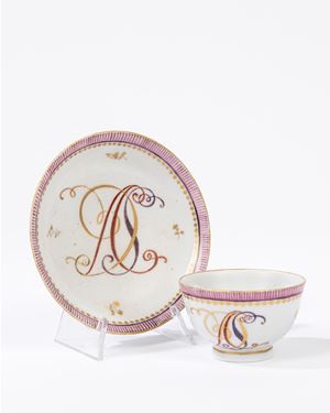 Porcelain cup and saucer. Manufacture of Geminiano Cozzi