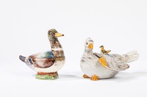 A painted duck shape creamware, Antonibon manufacture, Nove