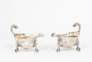 Pair of George II silver gravy boats