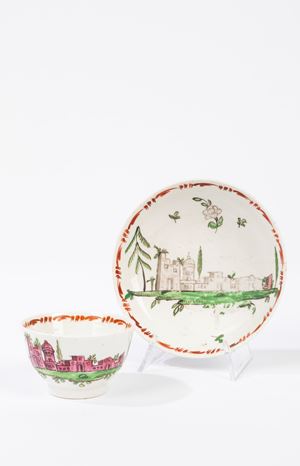  - Tazza con piattino in porcellana policroma, manifattura Antonibon, Nove