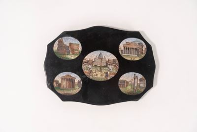 Fermacarte in Marmo Nero del Belgio con Cinque Micromosaici, Secolo XIX