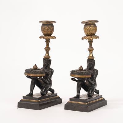 Coppia di Candelieri Retour D'egypte in Bronzo, Secolo XIX