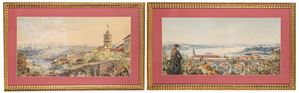 Scuola europea, fine del XIX secolo inizi XX secolo - Two views of Constantinople