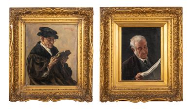 Due Dipinti Raffiguranti Uomini in Lettura, Secolo XIX
