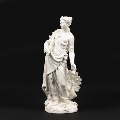 Scultura in Porcellana Bianca Raffigurante Giunone con il Pavone, Secolo XIX