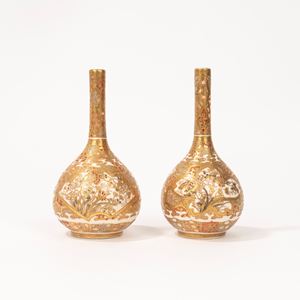  - Coppia di vasetti in ceramica Satsuma, Giappone periodo Meiji