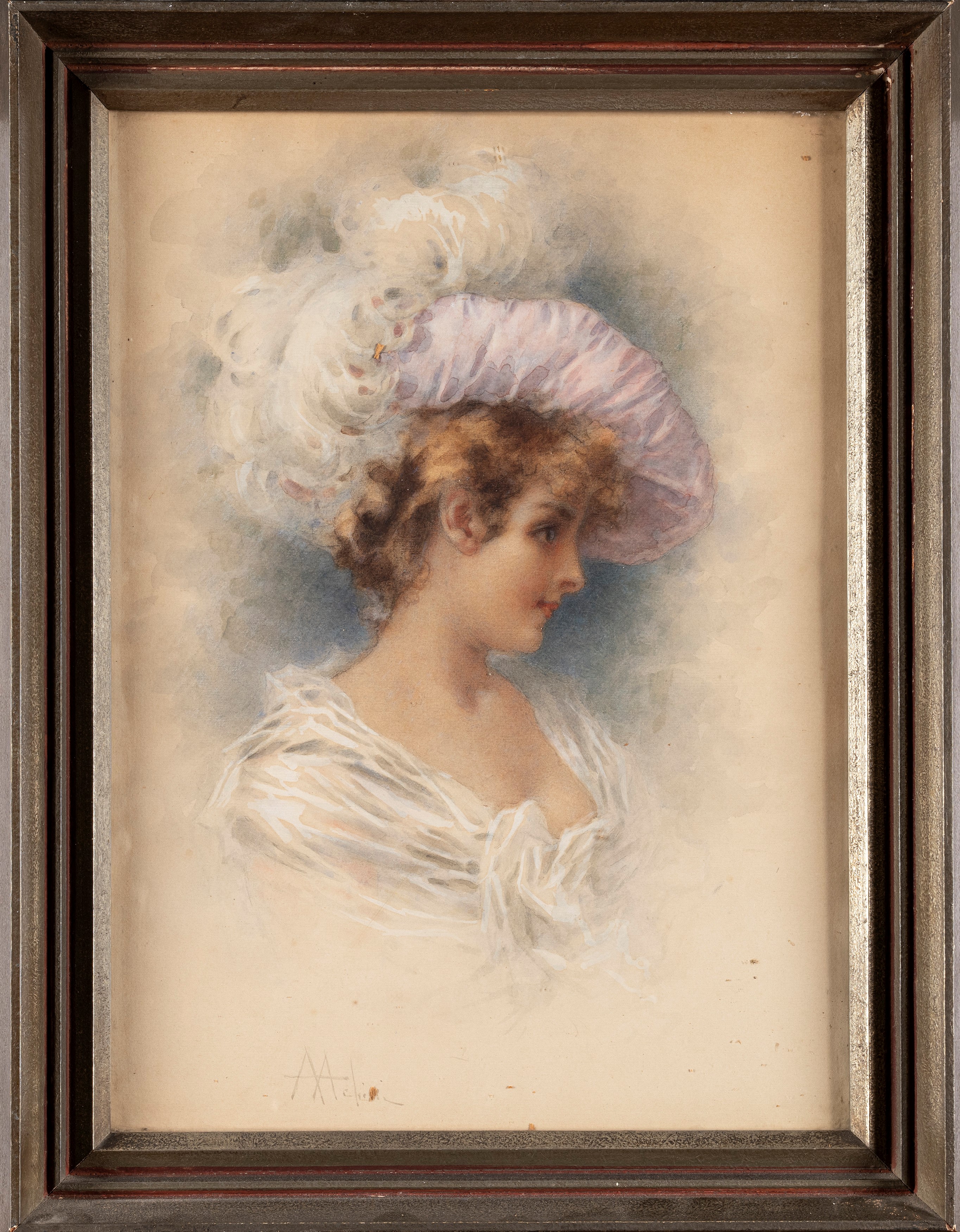 Angelo Achini - Donna con cappello, acquerello su carta