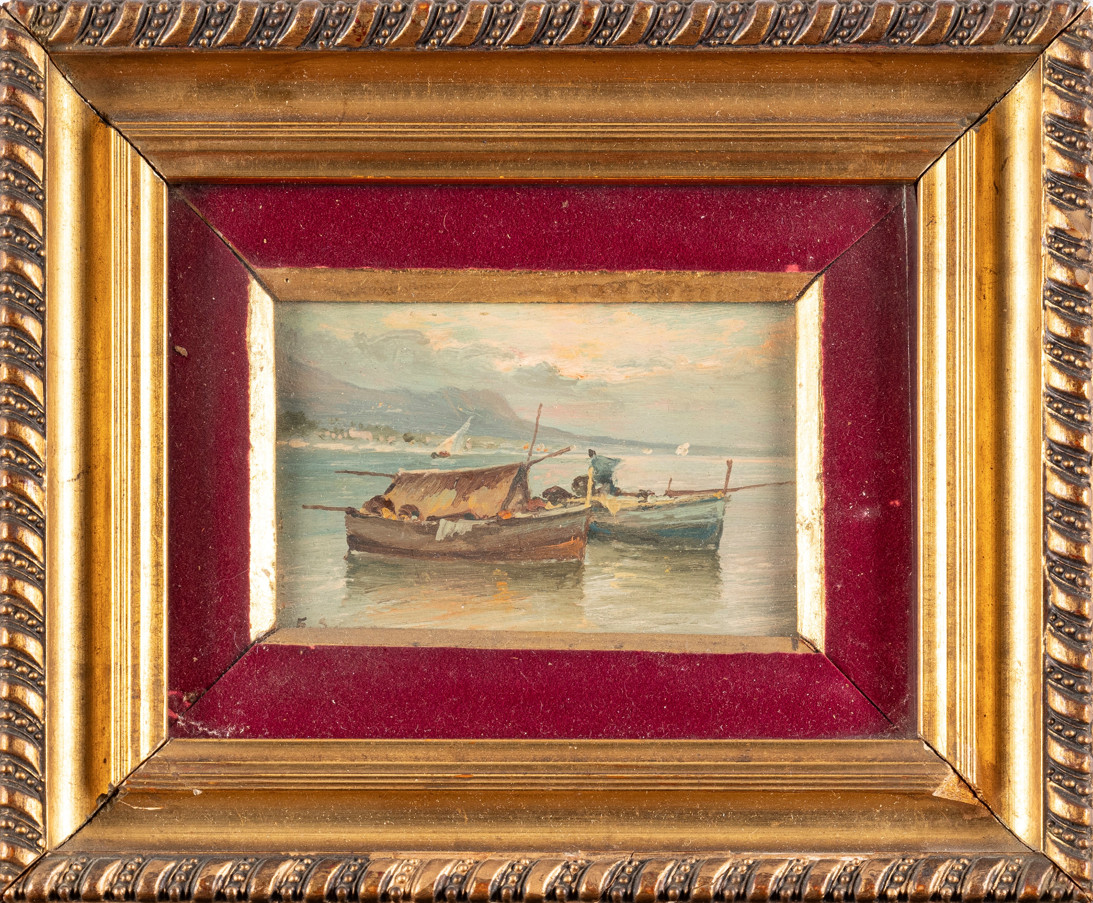 Radames Scoppa - Marina con barche e Paesaggio con figure, coppia, olio su compensato