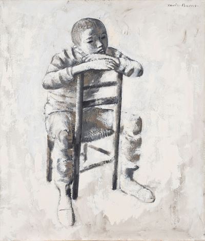 Ragazzo seduto, olio su tela