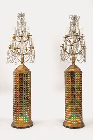Coppia di girandoles in bronzo dorato e cristallo, secolo XIX