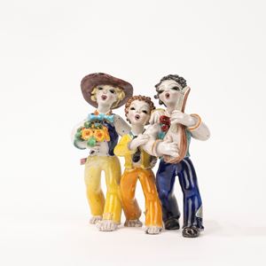 Group of musicians in polychrome majolica