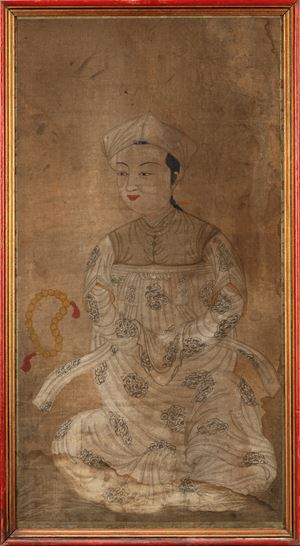 Dipinto su seta raffigurante dama