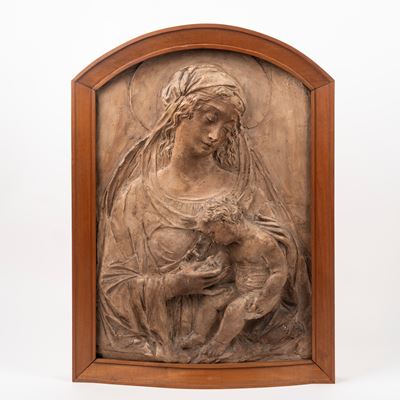 Altorilievo in Terracotta Raffigurante Madonna con Bambino, Secolo XIX
