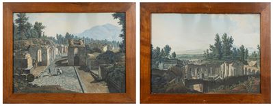 Due Gouache con Vedute di Pompei