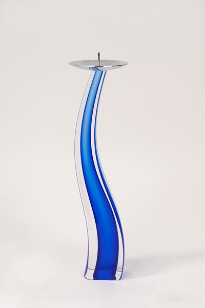Porta Candela in Vetro di Murano Blu, Tosi