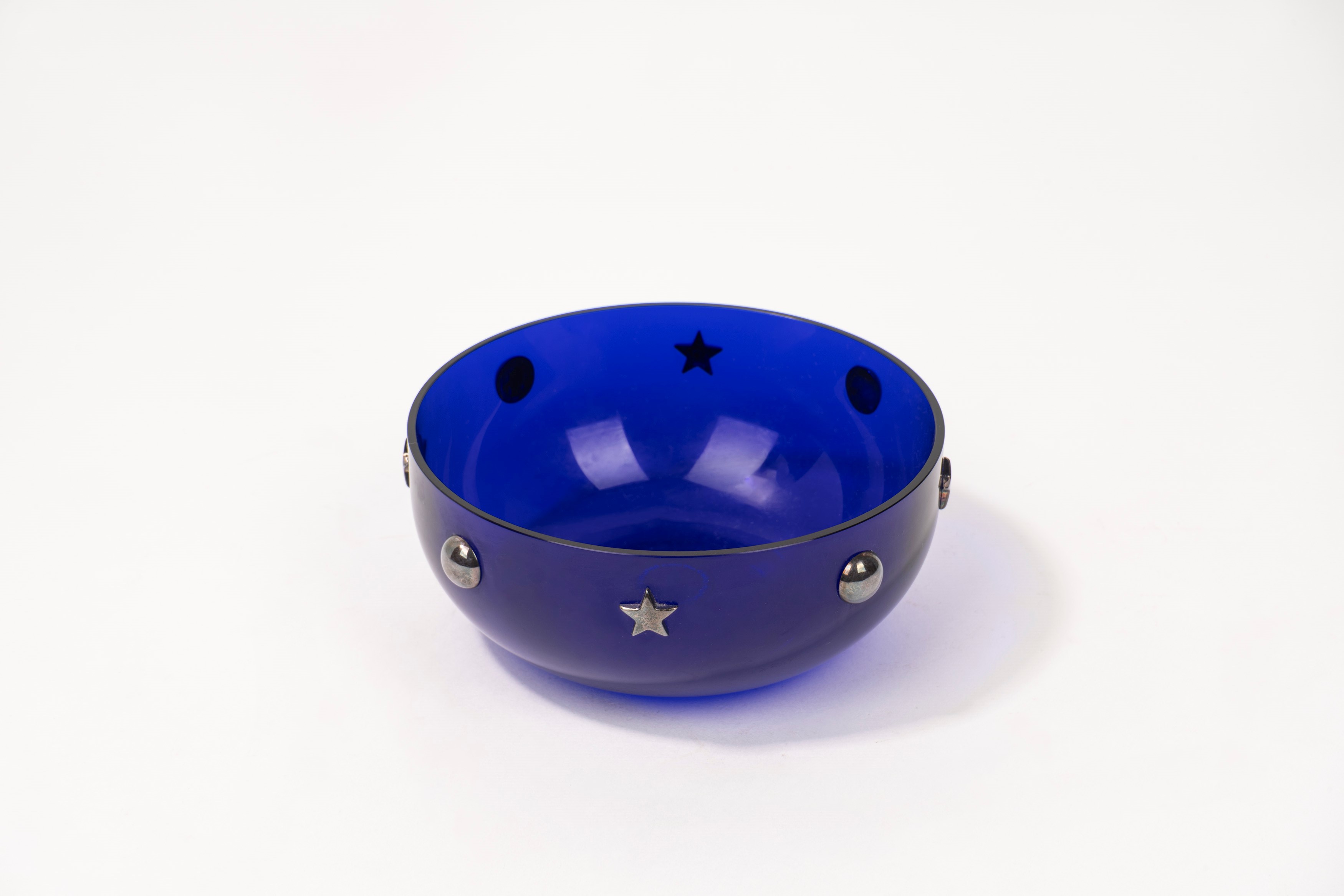 Insalatiera In Vetro Cristallo Blu Dipinta A Mano, Diametro 17,5 Cm, Ciotola Decorativa Per Frutta, Snack E Dessert, Regalo Per Matrimonio O Casa