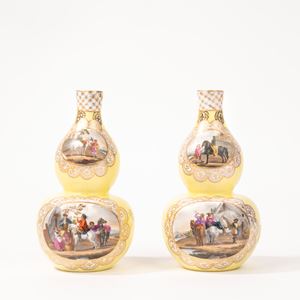 Pair of double-gourd polychrome porcelain vases, Germany, 19th century